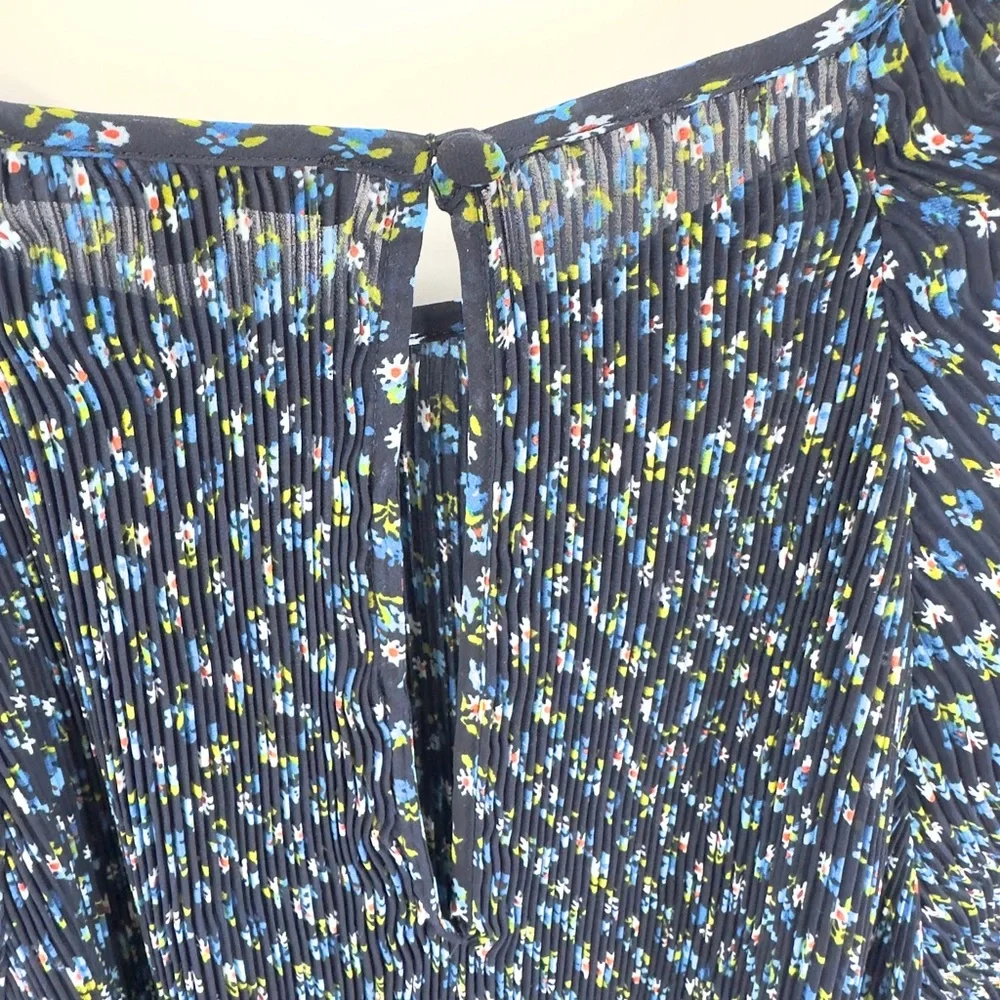 Madewell Crinkle Georgette Mini Dress Womens Size 1X Blue Floral Boho Peasant